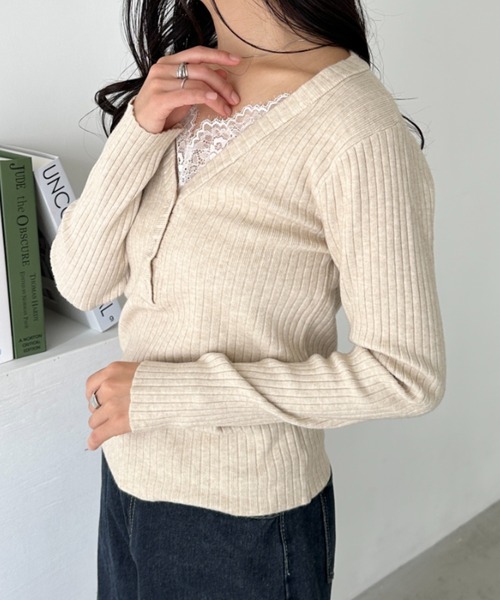 CLEA(クレア)の「Vネックレースコンパクトトップス(Tシャツ/カットソー・レディース・ベージュ/アイボリー/ブラック・FREE)」の17枚目の写真