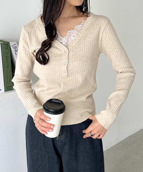 CLEA(クレア)の「Vネックレースコンパクトトップス(Tシャツ/カットソー・レディース・ベージュ/アイボリー/ブラック・FREE)」の16枚目の写真