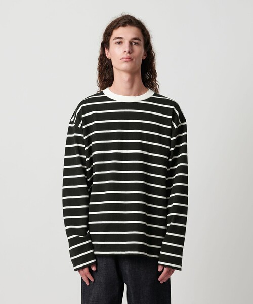 MONKEY TIME(モンキータイム)の「ディストレスト ボーダー ロングスリーブ Tシャツ(Tシャツ/カットソー・メンズ・ダークグリーン/ブラック・S/M/L/XL)」の2枚目の写真