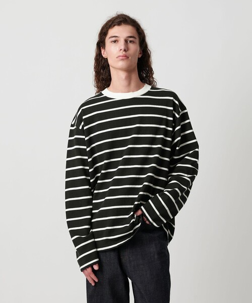 MONKEY TIME(モンキータイム)の「ディストレスト ボーダー ロングスリーブ Tシャツ(Tシャツ/カットソー・メンズ・ダークグリーン/ブラック・S/M/L/XL)」の3枚目の写真