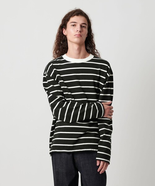 MONKEY TIME(モンキータイム)の「ディストレスト ボーダー ロングスリーブ Tシャツ(Tシャツ/カットソー・メンズ・ダークグリーン/ブラック・S/M/L/XL)」の4枚目の写真