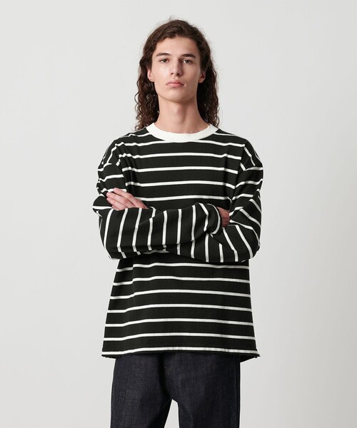 MONKEY TIME(モンキータイム)の「ディストレスト ボーダー ロングスリーブ Tシャツ(Tシャツ/カットソー・メンズ・ダークグリーン/ブラック・S/M/L/XL)」の5枚目の写真