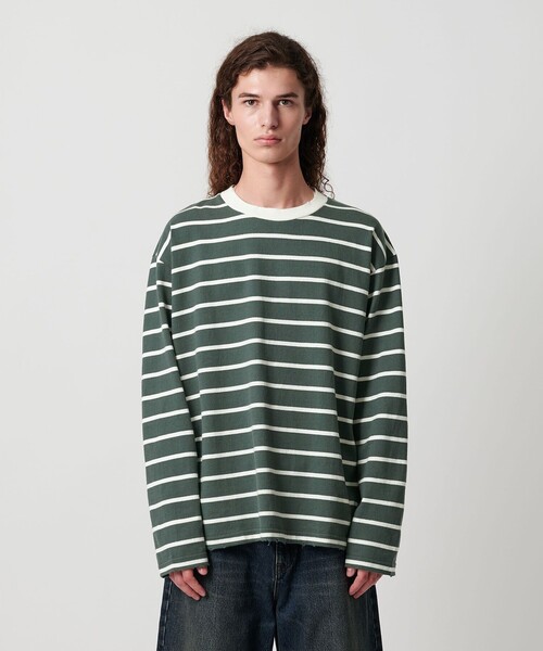 MONKEY TIME(モンキータイム)の「ディストレスト ボーダー ロングスリーブ Tシャツ(Tシャツ/カットソー・メンズ・ダークグリーン/ブラック・S/M/L/XL)」の16枚目の写真