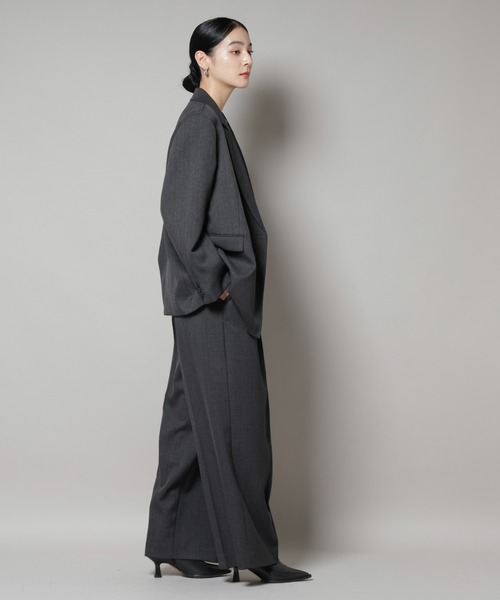 セール】ストレッチサージチェックピンタックイージーワイドパンツ