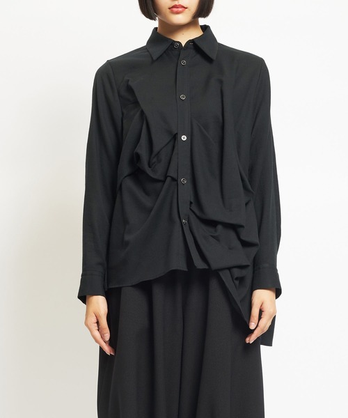 gomme（ゴム）の「C/Wビエラ　ドレープブラウス（シャツ/ブラウス・レディース・ブラック/ホワイト・MEDIUM）」の4枚目の写真