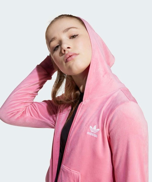adidas（アディダス）の「ベロア ジップ パーカー / アディダスオリジナルス adidas Originals（パーカー・キッズ・ピンク/ブラック/バイオレット・160/170/130/140/150）」の9枚目の写真