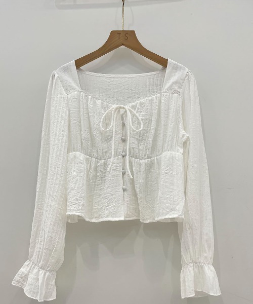 Maison Calme（メゾンカルム）の「ボリュームスリーブ ティアードリボンブラウス　愛されブラウス（シャツ/ブラウス・レディース・ブラック/ピンク/ホワイト・F）」の12枚目の写真