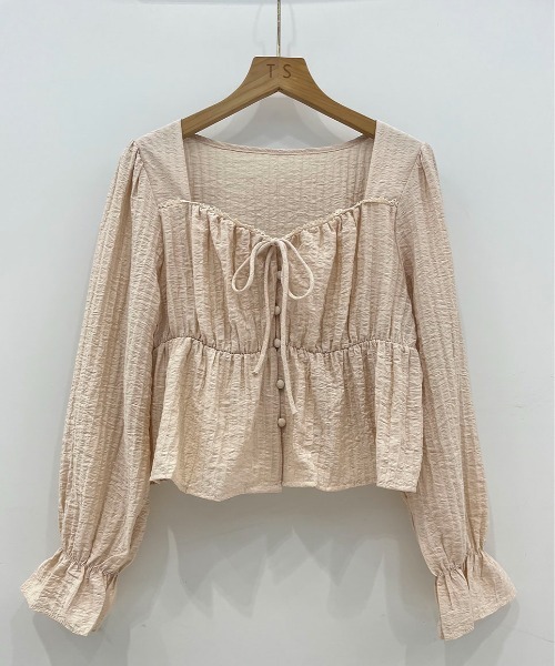 Maison Calme（メゾンカルム）の「ボリュームスリーブ ティアードリボンブラウス　愛されブラウス（シャツ/ブラウス・レディース・ブラック/ピンク/ホワイト・F）」の16枚目の写真
