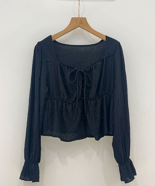 Maison Calme（メゾンカルム）の「ボリュームスリーブ ティアードリボンブラウス　愛されブラウス（シャツ/ブラウス・レディース・ブラック/ピンク/ホワイト・F）」の18枚目の写真