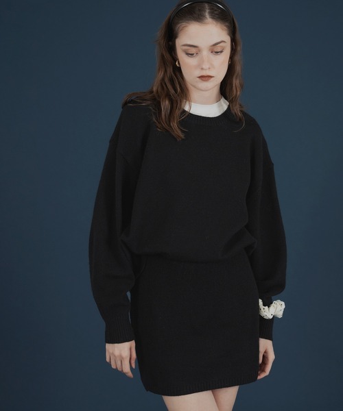 d.i.a新品ニット生地の重ねミニスカ コルセット風フレアフェザーニットミニスカート[an1625] | レディース