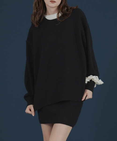 オーバーサイズクルーネックニットトップス＆ニットミニスカート