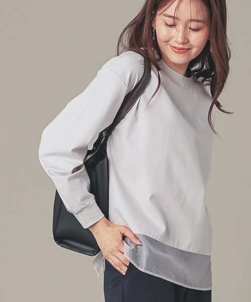 GLACIER lusso(グラシアルッソ)の「シアー切替トップス(Tシャツ/カットソー・レディース・ライトグレー/モカ/ブルーグリーン/ブラック・M/LL/L)」の3枚目の写真