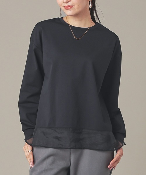 GLACIER lusso(グラシアルッソ)の「シアー切替トップス(Tシャツ/カットソー・レディース・ライトグレー/モカ/ブルーグリーン/ブラック・M/LL/L)」の2枚目の写真