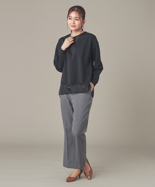 GLACIER lusso(グラシアルッソ)の「シアー切替トップス(Tシャツ/カットソー・レディース・ライトグレー/モカ/ブルーグリーン/ブラック・M/LL/L)」の5枚目の写真