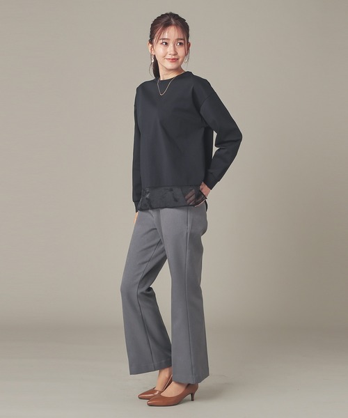GLACIER lusso(グラシアルッソ)の「シアー切替トップス(Tシャツ/カットソー・レディース・ライトグレー/モカ/ブルーグリーン/ブラック・M/LL/L)」の7枚目の写真