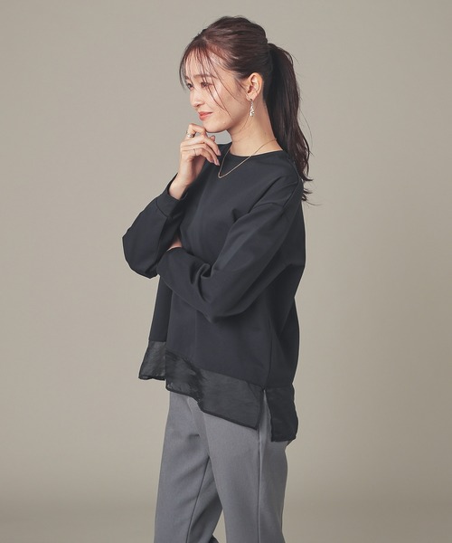 GLACIER lusso(グラシアルッソ)の「シアー切替トップス(Tシャツ/カットソー・レディース・ライトグレー/モカ/ブルーグリーン/ブラック・M/LL/L)」の8枚目の写真