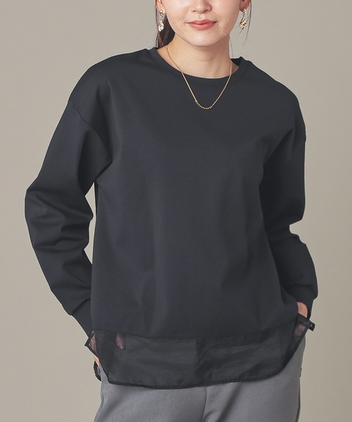 GLACIER lusso(グラシアルッソ)の「シアー切替トップス(Tシャツ/カットソー・レディース・ライトグレー/モカ/ブルーグリーン/ブラック・M/LL/L)」の9枚目の写真