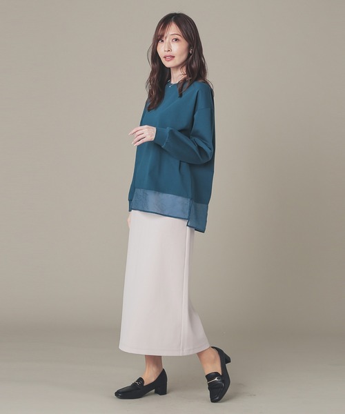 GLACIER lusso(グラシアルッソ)の「シアー切替トップス(Tシャツ/カットソー・レディース・ライトグレー/モカ/ブルーグリーン/ブラック・M/LL/L)」の11枚目の写真