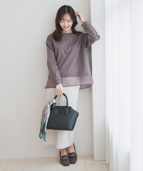 GLACIER lusso(グラシアルッソ)の「シアー切替トップス(Tシャツ/カットソー・レディース・ライトグレー/モカ/ブルーグリーン/ブラック・M/LL/L)」の21枚目の写真