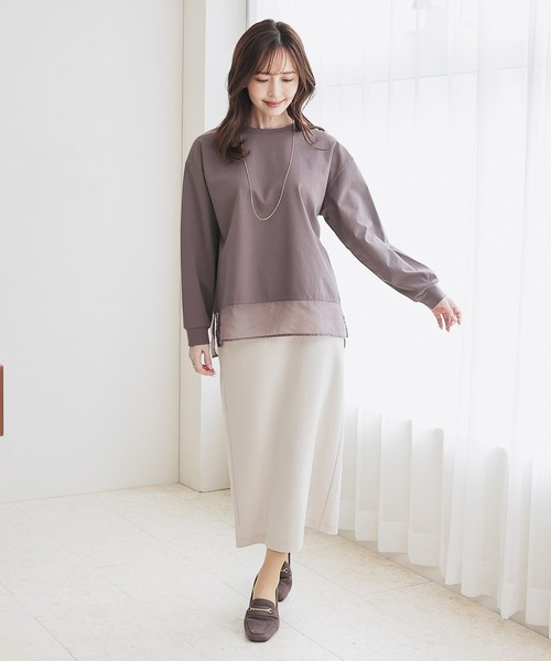 GLACIER lusso(グラシアルッソ)の「シアー切替トップス(Tシャツ/カットソー・レディース・ライトグレー/モカ/ブルーグリーン/ブラック・M/LL/L)」の22枚目の写真