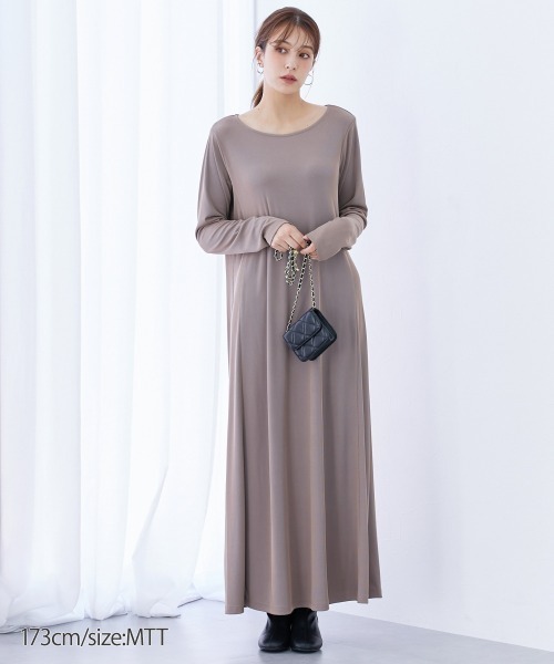 slattgir（スラットジール）の「高身長　カットソーマキシ丈ワンピース（トールサイズ）（ワンピース・レディース・グレイッシュベージュ/ブラック・TM/TL/TLL/T3L/T4L/T5L）」の3枚目の写真