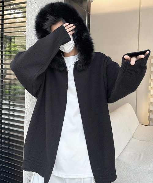 FVLMEN（フルメン）の「【FVLMEN】fur design knit W zip parka/ファー デザイン ニット ダブル ジップ パーカー（パーカー・メンズ・ブラック/ホワイト/グレー・MEDIUM/LARGE/X-LARGE）」の2枚目の写真