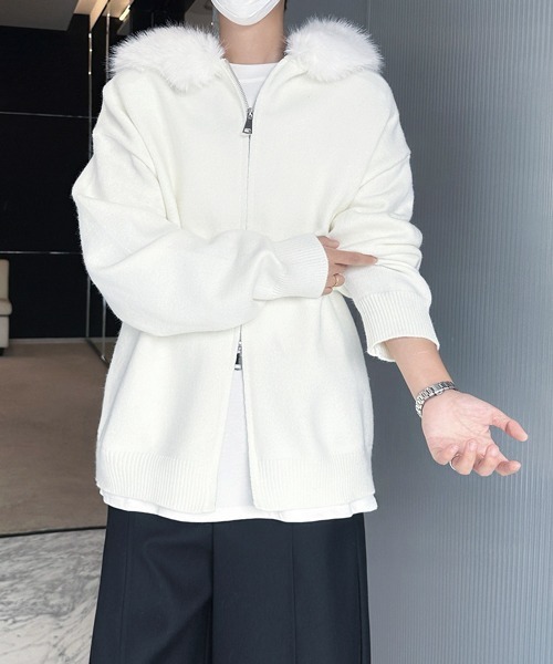 FVLMEN（フルメン）の「【FVLMEN】fur design knit W zip parka/ファー デザイン ニット ダブル ジップ パーカー（パーカー・メンズ・ブラック/ホワイト/グレー・MEDIUM/LARGE/X-LARGE）」の13枚目の写真