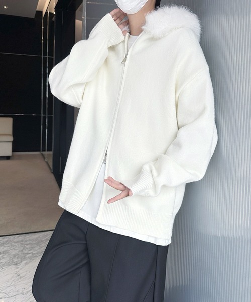 FVLMEN（フルメン）の「【FVLMEN】fur design knit W zip parka/ファー デザイン ニット ダブル ジップ パーカー（パーカー・メンズ・ブラック/ホワイト/グレー・MEDIUM/LARGE/X-LARGE）」の12枚目の写真