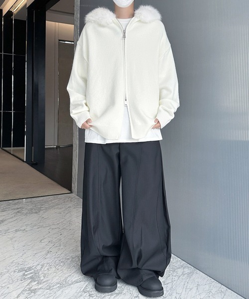 FVLMEN（フルメン）の「【FVLMEN】fur design knit W zip parka/ファー デザイン ニット ダブル ジップ パーカー（パーカー・メンズ・ブラック/ホワイト/グレー・MEDIUM/LARGE/X-LARGE）」の14枚目の写真