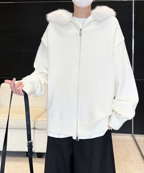 FVLMEN（フルメン）の「【FVLMEN】fur design knit W zip parka/ファー デザイン ニット ダブル ジップ パーカー（パーカー・メンズ・ブラック/ホワイト/グレー・MEDIUM/LARGE/X-LARGE）」の6枚目の写真