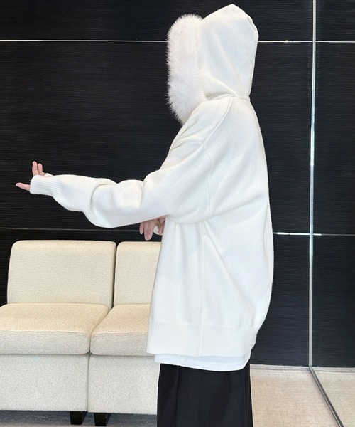 FVLMEN（フルメン）の「【FVLMEN】fur design knit W zip parka/ファー デザイン ニット ダブル ジップ パーカー（パーカー・メンズ・ブラック/ホワイト/グレー・MEDIUM/LARGE/X-LARGE）」の11枚目の写真