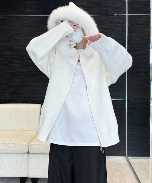 FVLMEN（フルメン）の「【FVLMEN】fur design knit W zip parka/ファー デザイン ニット ダブル ジップ パーカー（パーカー・メンズ・ブラック/ホワイト/グレー・MEDIUM/LARGE/X-LARGE）」の10枚目の写真