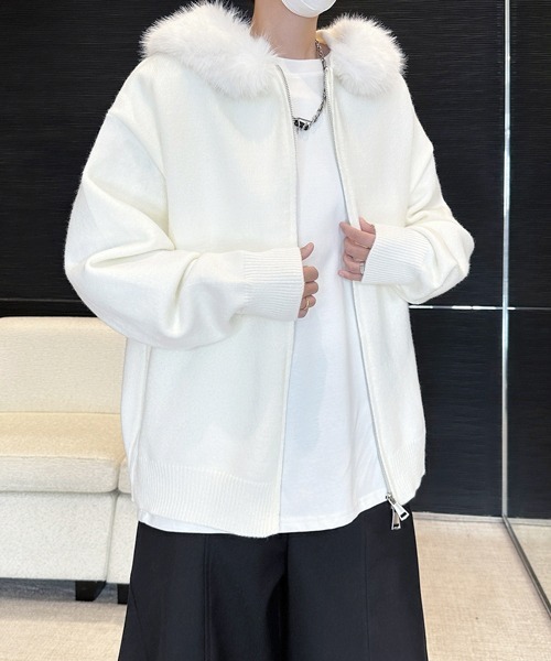 FVLMEN（フルメン）の「【FVLMEN】fur design knit W zip parka/ファー デザイン ニット ダブル ジップ パーカー（パーカー・メンズ・ブラック/ホワイト/グレー・MEDIUM/LARGE/X-LARGE）」の7枚目の写真