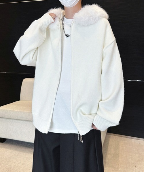 FVLMEN（フルメン）の「【FVLMEN】fur design knit W zip parka/ファー デザイン ニット ダブル ジップ パーカー（パーカー・メンズ・ブラック/ホワイト/グレー・MEDIUM/LARGE/X-LARGE）」の8枚目の写真