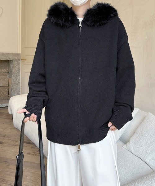 FVLMEN（フルメン）の「【FVLMEN】fur design knit W zip parka/ファー デザイン ニット ダブル ジップ パーカー（パーカー・メンズ・ブラック/ホワイト/グレー・MEDIUM/LARGE/X-LARGE）」の15枚目の写真