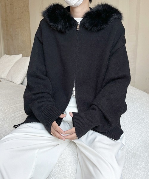 FVLMEN（フルメン）の「【FVLMEN】fur design knit W zip parka/ファー デザイン ニット ダブル ジップ パーカー（パーカー・メンズ・ブラック/ホワイト/グレー・MEDIUM/LARGE/X-LARGE）」の17枚目の写真