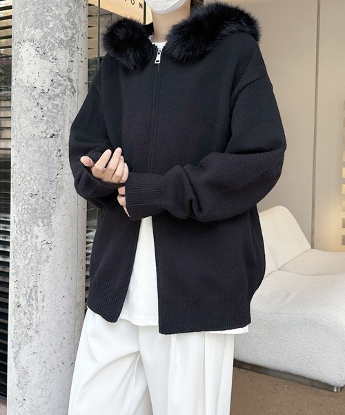 FVLMEN（フルメン）の「【FVLMEN】fur design knit W zip parka/ファー デザイン ニット ダブル ジップ パーカー（パーカー・メンズ・ブラック/ホワイト/グレー・MEDIUM/LARGE/X-LARGE）」の19枚目の写真