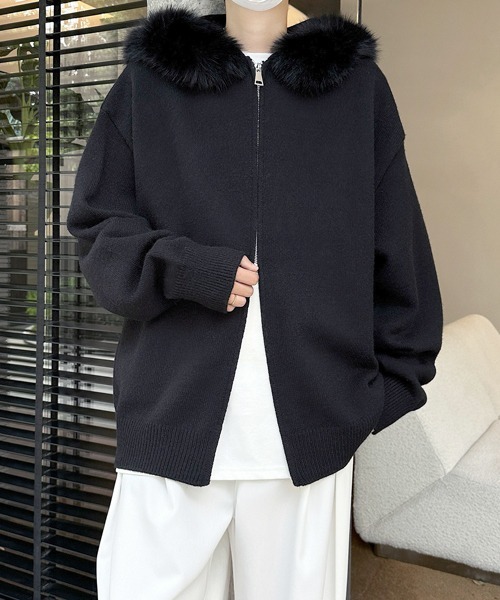 FVLMEN（フルメン）の「【FVLMEN】fur design knit W zip parka/ファー デザイン ニット ダブル ジップ パーカー（パーカー・メンズ・ブラック/ホワイト/グレー・MEDIUM/LARGE/X-LARGE）」の18枚目の写真