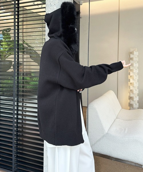 FVLMEN（フルメン）の「【FVLMEN】fur design knit W zip parka/ファー デザイン ニット ダブル ジップ パーカー（パーカー・メンズ・ブラック/ホワイト/グレー・MEDIUM/LARGE/X-LARGE）」の21枚目の写真