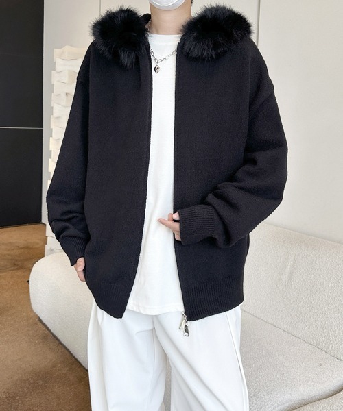 FVLMEN（フルメン）の「【FVLMEN】fur design knit W zip parka/ファー デザイン ニット ダブル ジップ パーカー（パーカー・メンズ・ブラック/ホワイト/グレー・MEDIUM/LARGE/X-LARGE）」の22枚目の写真