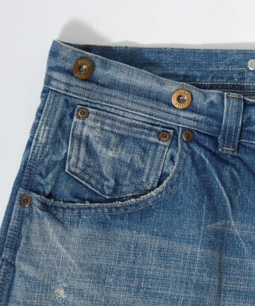 ダメージ加工 手刺繍ライトブルージーンズ BEFTEY / ダメージ加工デニム（ライトブルー）