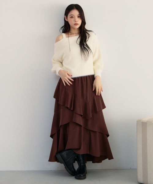 archives（アルシーヴ）の「【キラふわときめく】ラメフェザーワンショルニットプルオーバー（ニット/セーター・レディース・ブラウン/アイボリー/グレイッシュベージュ/グレー・MEDIUM）」の10枚目の写真