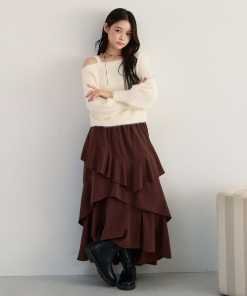 archives（アルシーヴ）の「【キラふわときめく】ラメフェザーワンショルニットプルオーバー（ニット/セーター・レディース・ブラウン/アイボリー/グレイッシュベージュ/グレー・MEDIUM）」の12枚目の写真