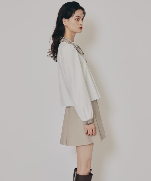 REDYAZEL（レディアゼル）の「チェックバイカラーリボンタイブラウス（シャツ/ブラウス・レディース・グレー/ベージュ/ネイビー・FREE）」の10枚目の写真