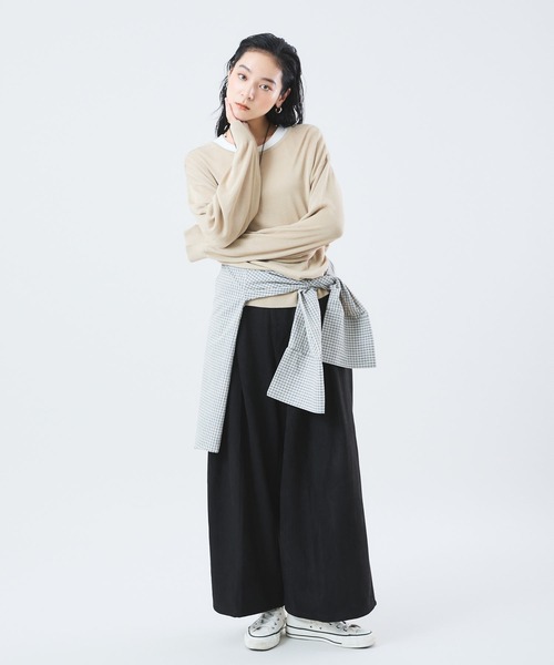 Muscat(マスカット)の「スウェードライク タックワイドパンツ(その他パンツ・レディース・ブラック/ブラウン・F)」の3枚目の写真