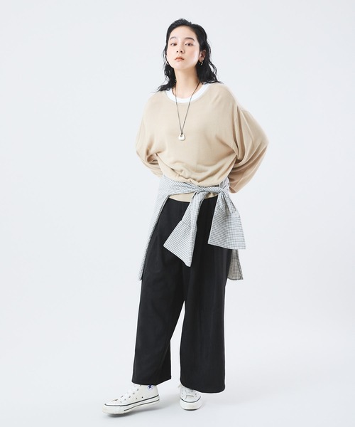Muscat(マスカット)の「スウェードライク タックワイドパンツ(その他パンツ・レディース・ブラック/ブラウン・F)」の4枚目の写真