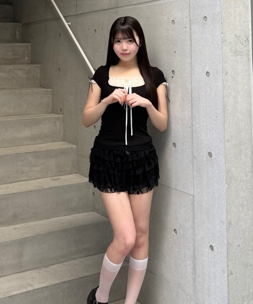 Lae(レイ)の「パフスリーブリボンブラウス(Tシャツ/カットソー・レディース・ブラック・MEDIUM)」の7枚目の写真