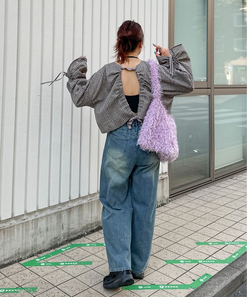 PILIT（ピリット）の「バック一オープンドロストギャザーTOPS（シャツ/ブラウス・レディース・グレー/ブラウン/グリーン・MEDIUM）」の16枚目の写真