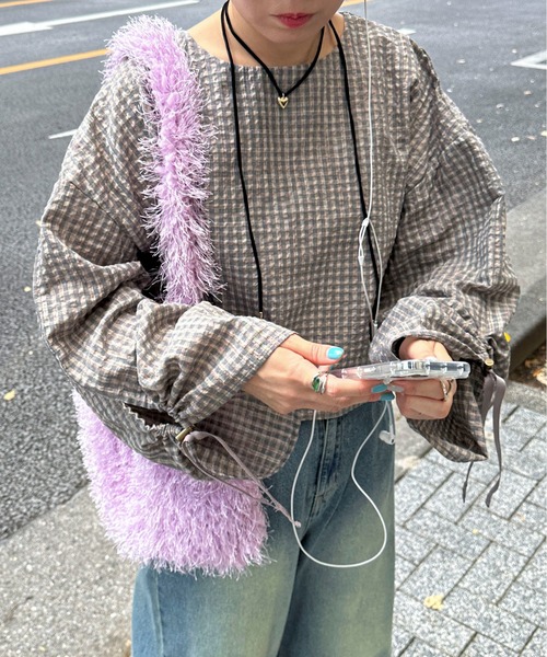 PILIT（ピリット）の「バック一オープンドロストギャザーTOPS（シャツ/ブラウス・レディース・グレー/ブラウン/グリーン・MEDIUM）」の19枚目の写真