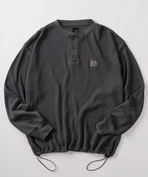【85】ピグメント加工 ワッフル ヘンリーネック ロングスリーブTシャツ